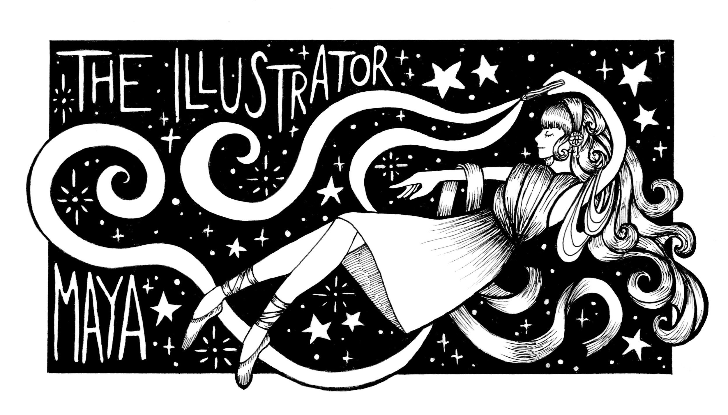 The Illustrator Maya — black and white artwork